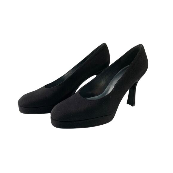 VTG STUART WEITZMAN Women size 8 Black Fabric Pisa Platform Pumps - Picture 6 of 16